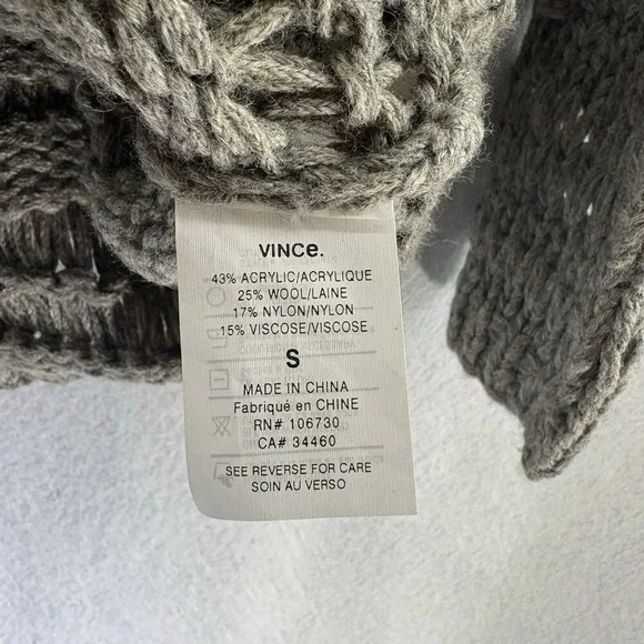 Vince Women’s Small Grey/Greige Wool Blend Mesh Open Knit Long Sleeve Sweater - Picture 6 of 6
